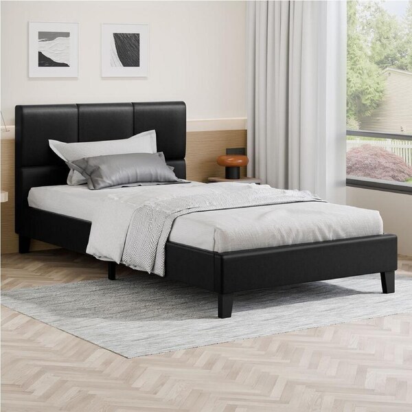 ALFORDSON Bed Frame King Single Wooden Platform Mattress Base Leather Black
