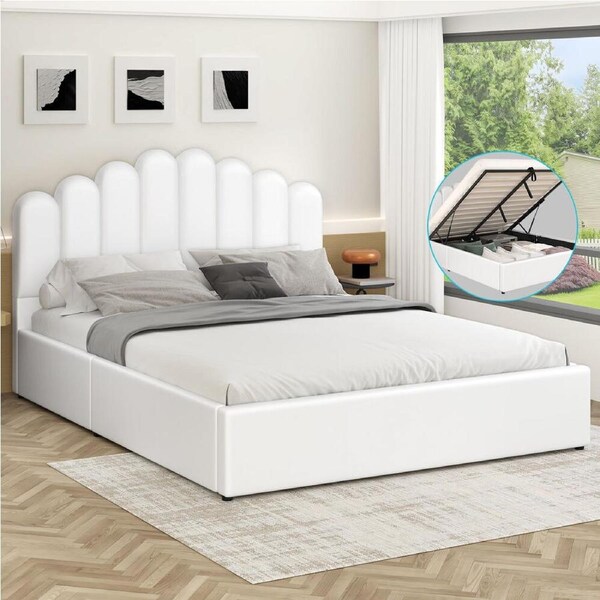 ALFORDSON Bed Frame Double Size Gas Lift Storage Base Wooden White MILTON