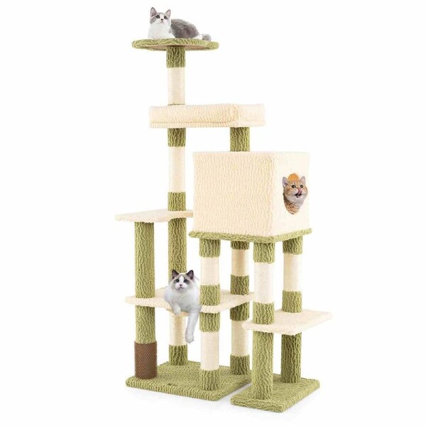 Costway 155cm Cat Tree Tower Cando House 5-Layer Scratching Post Climbing Frame Indoor Green