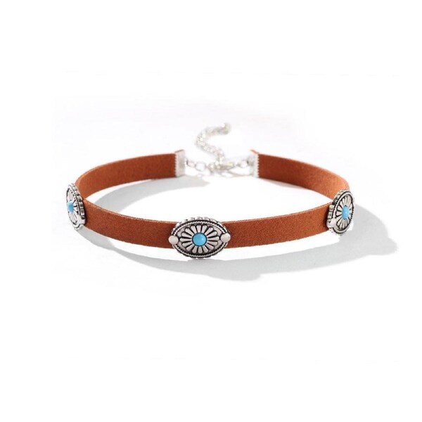 Brown Leather Rope Necklace Vintage Style Choker Women Elegant Fashion Jewelry