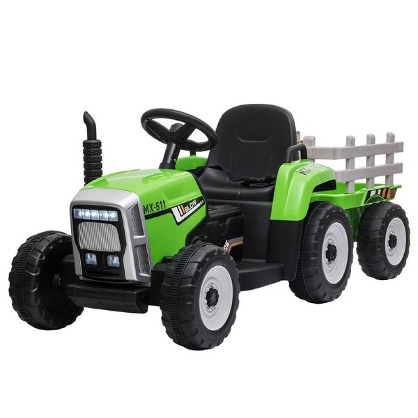 Kahuna MX-611 Electric Kids Ride On Tractor Trailer Car Dual Motor Green Grey
