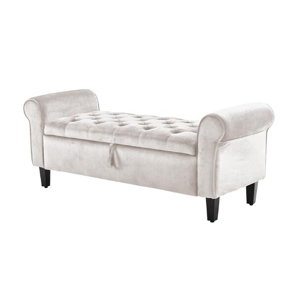 Storage Ottoman Stool Arm Bench Seat 132cm Velvet BEIGE