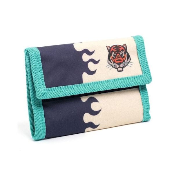Djeco 14x10cm Tiger Wallet Coated Canvas Kids Money Holder 3y+ Blue/Beige