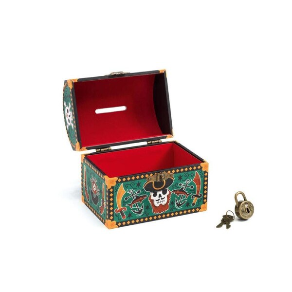 Djeco 13.6cm Pirates Money Box Cash Saving Kids/Child Wooden Piggy Bank 4y+