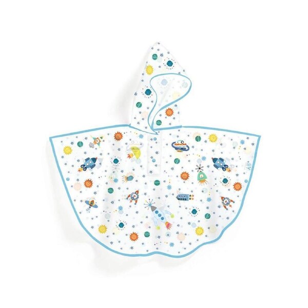 Djeco Medium Rocket Rain Coat Cape 90x46cm Kids/Children Hoodie Poncho 5y+