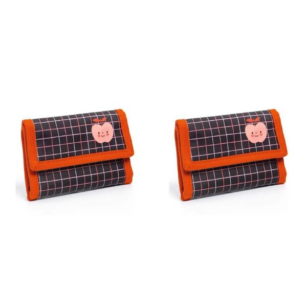 2x Djeco 14x10cm Apple Wallet Coated Canvas Kids Money Holder 3y+ Black/Red