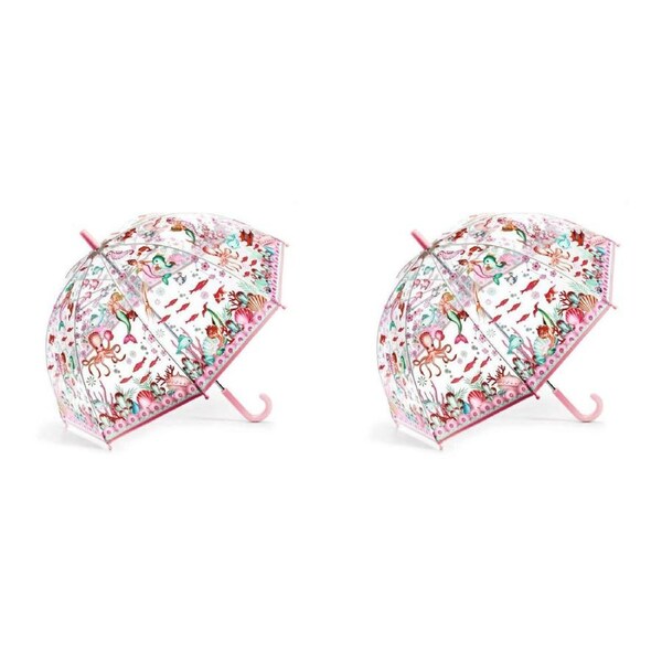 2x Djeco Mermaid PVC Child Manual Dome Umbrella Outdoor Protection 70cm 3y+