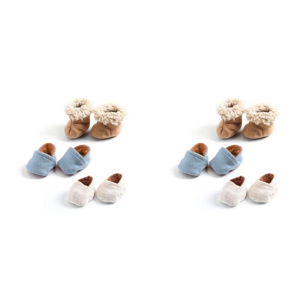 2x Djeco 3 Pairs Slippers/Shoes Accessory Kids Play Toy For 30-34cm Dolls 18m+