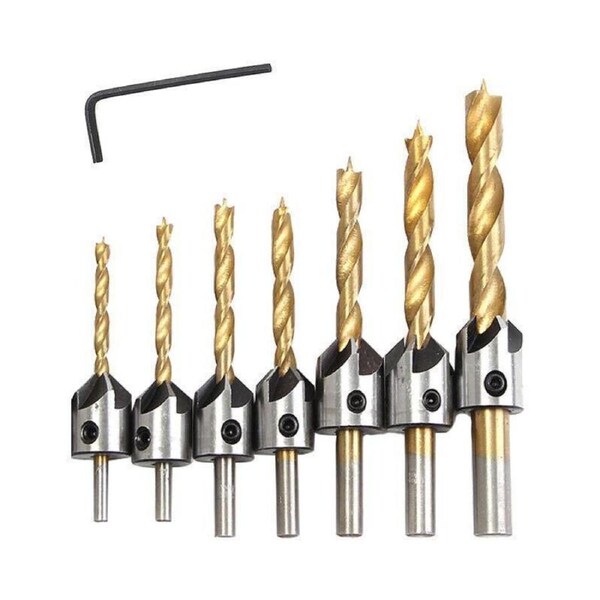 8PCS 3-10mm 5 Flute Countersink Drill Bit Set for Woodworking Chamfer Tools