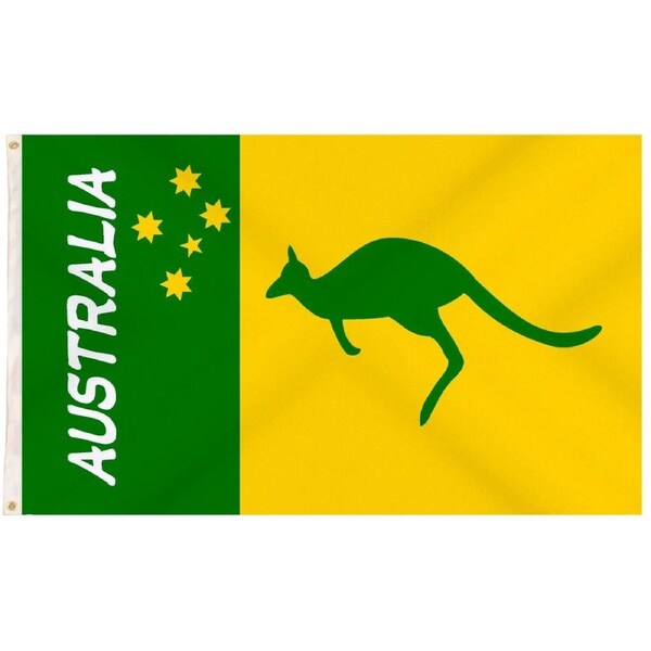 Australian Green and Gold/Yellow Flag w/ Kangaroo – 90x150cm Australia Day