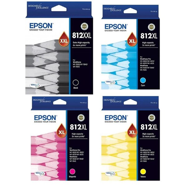 Epson 812XXL 812XL High Capacity 4 Ink Cartridge Toner Value Pack Genuine Original Black Cyan Magenta Yellow