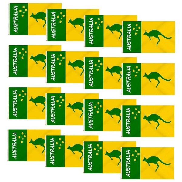 12x Australian Green and Gold/Yellow Flag w/ Kangaroo – 90x150cm Australia Day