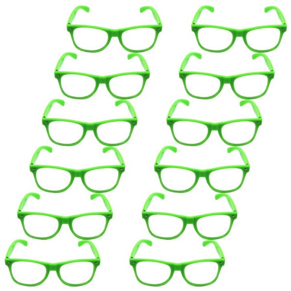 12x Green Party Glasses w/ Clear Lenses – Fun 80s Australia Day Costume Glasses