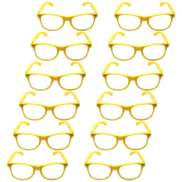 12x Yellow Party Glasses w/ Clear Lenses – Fun 80s Australia Day Costume Glasses