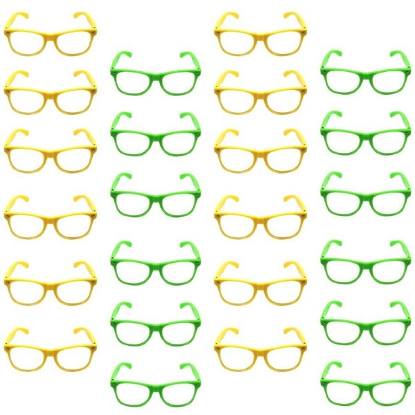 Green and Yellow Party Glasses with Clear Lenses – Fun 80s Australia Day or Costume Glasses (Set of 24)