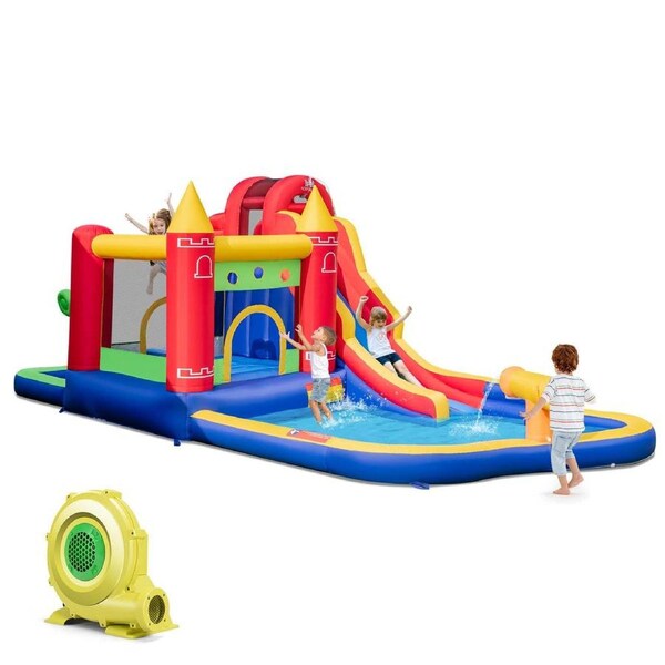 Costway 7 IN 1 Inflatable Water Park Bounce House Jumping Castle Bouncy Splash Pool Climbing Wall w/Blower