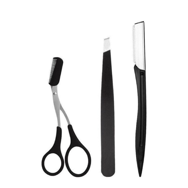 3Pcs/Set Eyebrow Trimming Eyelash Brush Folding Tweezers Portable Makeup Tools