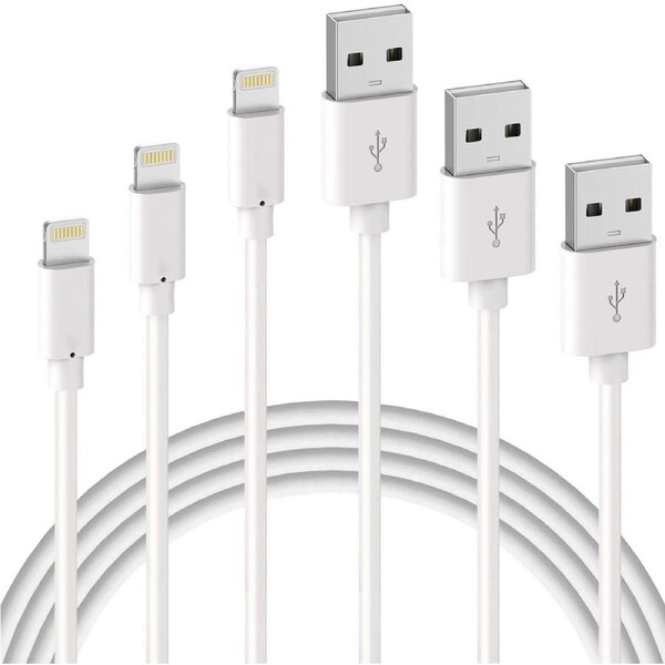 USB To 18W Lightning Cable For iPhone iPad (3 Pack, 2m, White)
