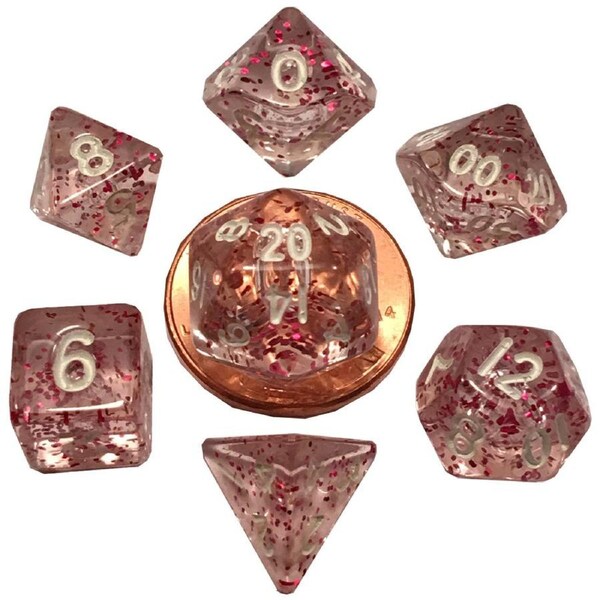 MDG Mini Polyhedral Dice Set White Numbers- Ethereal Light Purple
