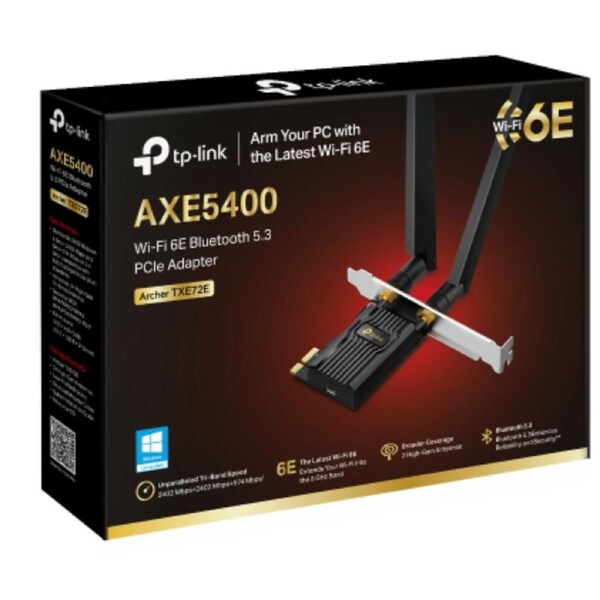 TP-Link Archer TXE72E AXE5400 Wi-Fi 6E Bluetooth 5.3 PCIe Adapter , 2402 Mbps at 6 GHz + 2402 Mbps at 5 GHz + 574 Mbps at 2.4 GHz Archer TXE72E