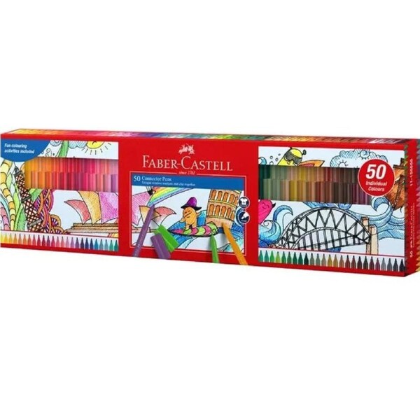 Faber-Castell 50 Connector Pens Colour Markers Assorted Colours Box Set
