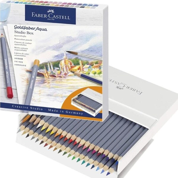 Faber-Castell 40 GoldFaber Aqua Watercolour Colour Pencils + Brush Studio Box Set