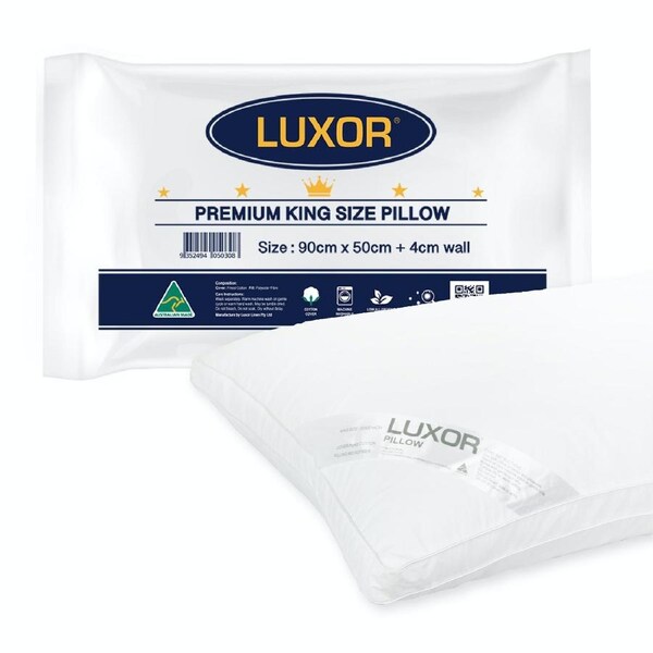 Luxor Australian Made Hotel King Size Pillow with 4cm Wall Single Pack