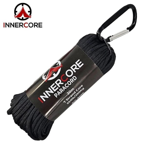 Innercore 550 Black Paracord 100ft 7 Strand for Camping & Hiking (IC-8669)