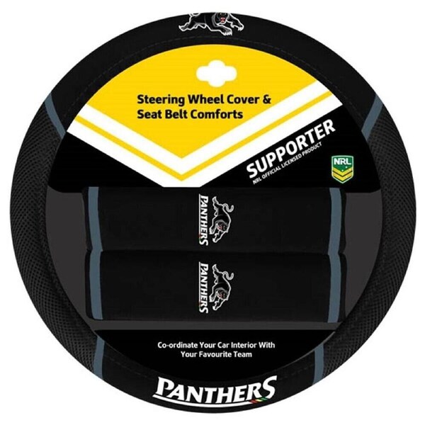 NRL Steering Wheel Cover - Seat Belt Covers - Penrith Panthers