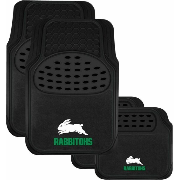 NRL Car Floor Mats - South Sydney Rabbitohs - Set Of 4 - Universal Size Fit