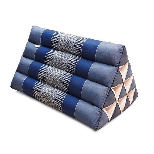 Thai Triangle Pillow Pad Cushion Thailand Handmade Natural Kapok Cotton Insert GreyBlue