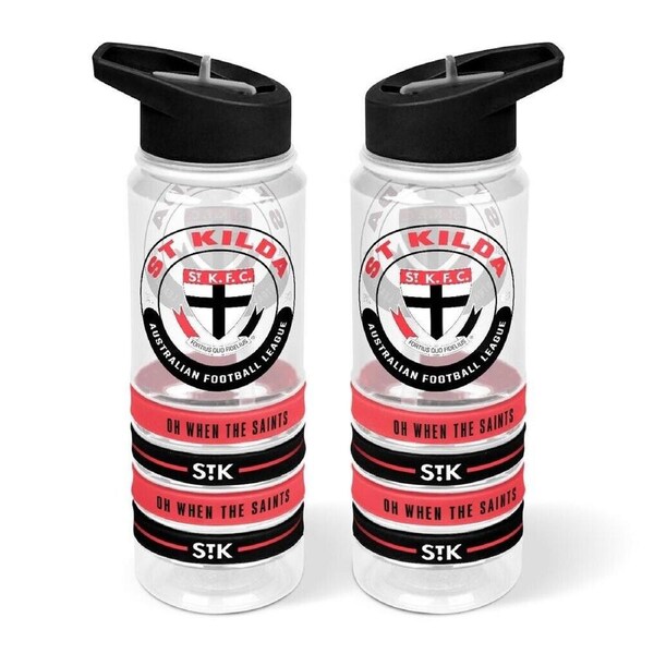 AFL Clear Tritan Drink Bottle 650ml - St Kilda Saints - 4 Wrist Bands