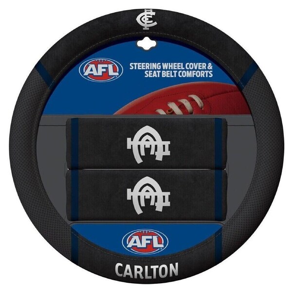 AFL Steering Wheel Cover - Seat Belt Covers - Carlton Blues - Universal Fit