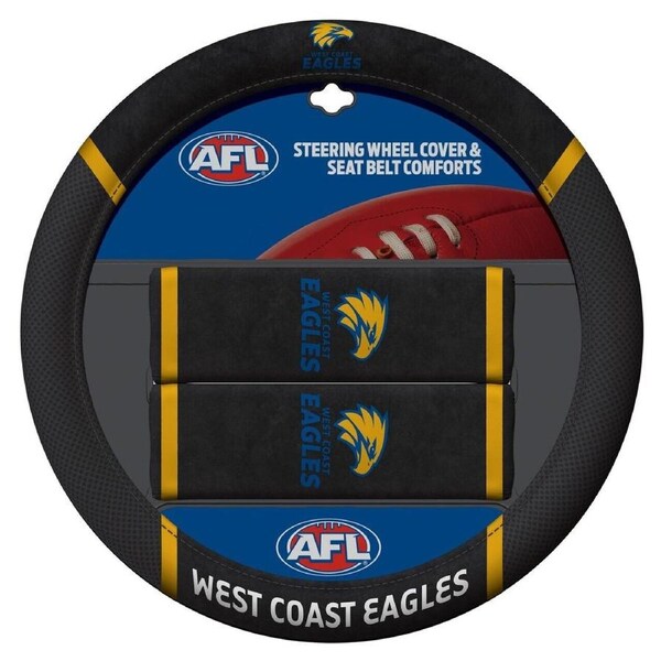 AFL Steering Wheel Cover - Seat Belt Covers - West Coast Eagles - Universal Fit