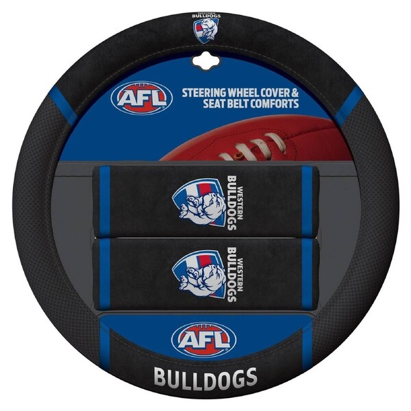AFL Steering Wheel Cover - Seat Belt Covers - Western Bulldogs - Universal Fit