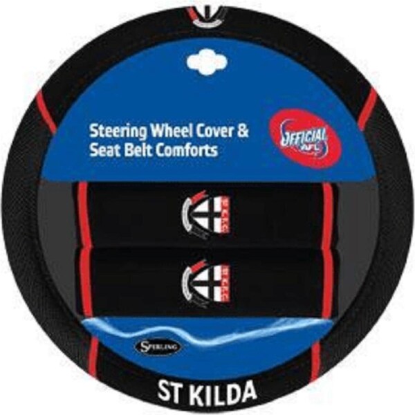 AFL Steering Wheel Cover - Seat Belt Covers - St Kilda Saints - Universal Fit