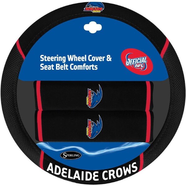 AFL Steering Wheel Cover - Seat Belt Covers - Adelaide Crows - Universal Fit