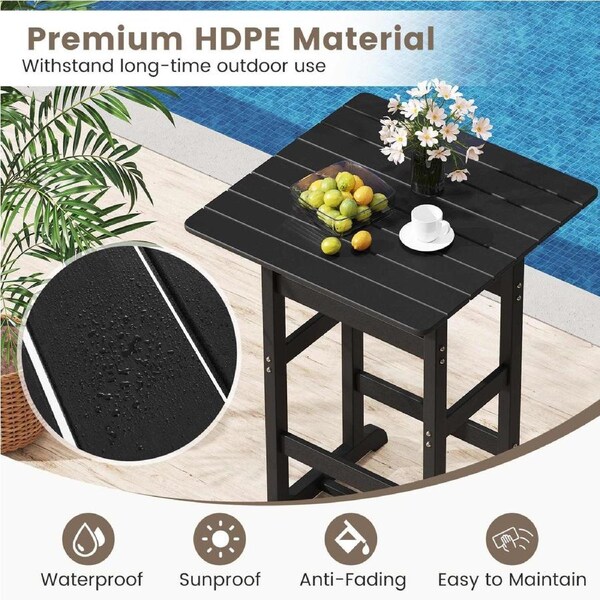 Costway Outdoor Square Bar Table All-Weather High-Top Garden Side End Table Patio Slatted Dining Table Black