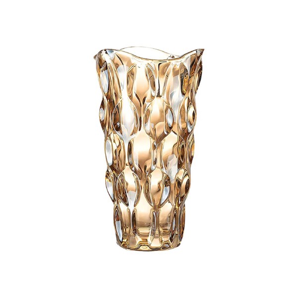 SOGA 29.8cm Golden Amber Glass Crystal Vase Elegant Modern Home Decor