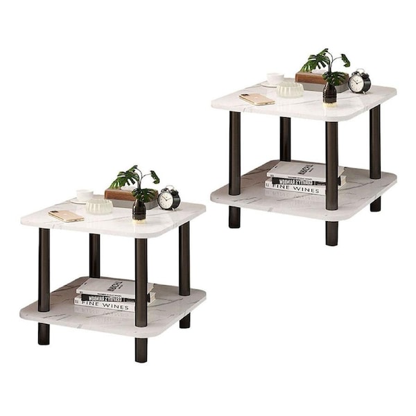 SOGA 2X 70cm White Stone-Patterned Round Tables – Modern Design