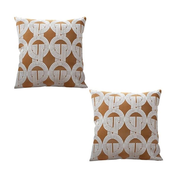 SOGA 2X 50cm Throw Pillow Brown Circular Chain Jacquard Decorative Square for Home Decor