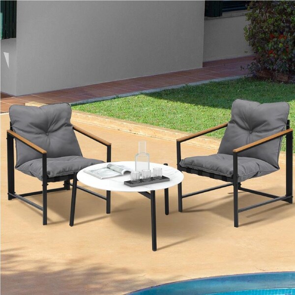 Livsip 3PC Outdoor Patio Furniture Set Bistro Sets 70CM Round White Marble Table