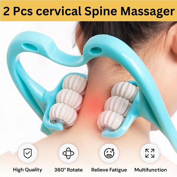 2 pcs 6-Roller Pressure Neck Massager - Portable Neck and Shoulder Massager - Sky blue