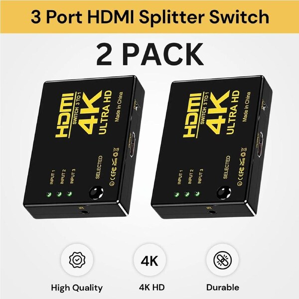 2 pack of 4K Ultra HD 3 Port HDMI Splitter Switch