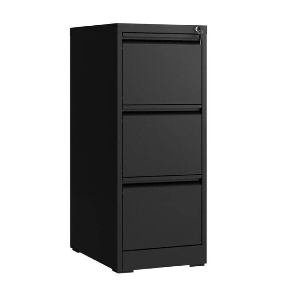 File Cabinet 3 Drawer Filing Organiser Steel Locker Cupboard Home Office Storage Furniture Unit for Letter Legal A4 F4 Documents Black 103x40x50cm