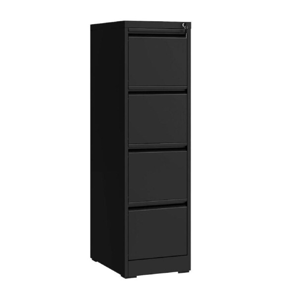 4 Drawer File Cabinet Steel Filing A4 F4 Document Organiser Chest Home Office Lockable Storage Cupboard Stationary Printer Stand Black 133x40x50cm