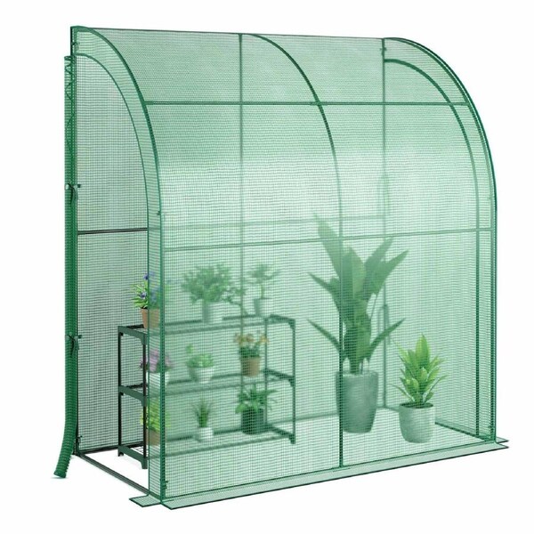 Costway 199x98x215cm Walk-in Wall Greenhouse Garden Shed w/Weatherproof PE Cover Outdoor Green House Green