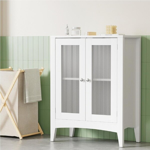 Artiss Bathroom Storage Cabinet 80cm Buffet Sideboard Floor Cupboard Toilet Glass White