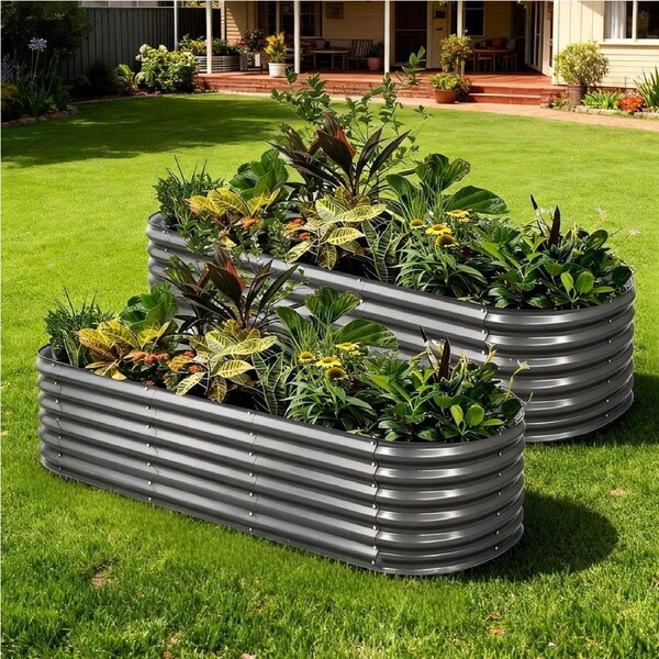2x Green Fingers Raised Garden Bed 240cmX80cmX56cm Kit Planter Oval Galvanised Steel
