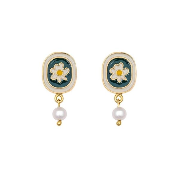 Vintage Rustic Chamomile Stud Earrings Floral Jewelry Women Elegant Accessories